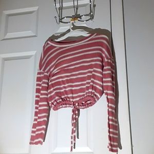 Loose long-sleeve striped sweater/open back